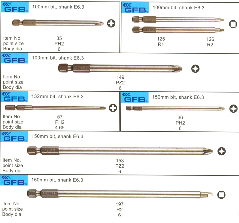 GFB 3:Long  Power Bit Shank E6.3